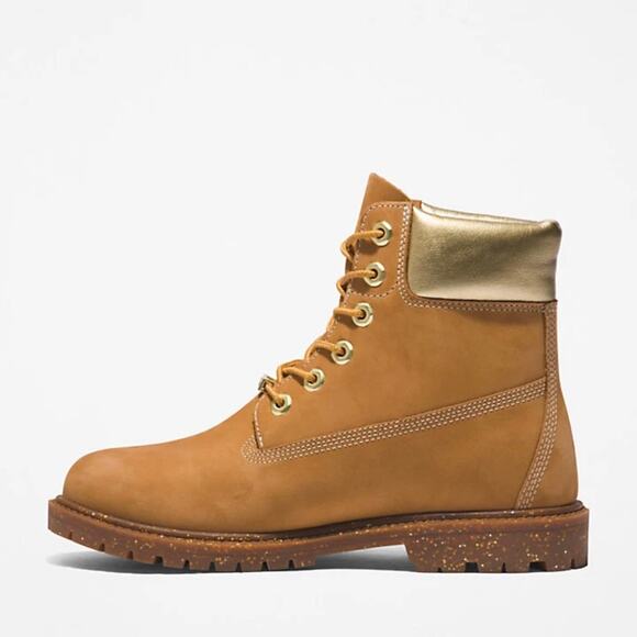 TIMBERLAND Women's 10 Heritage 6 IN Boot Premium Wheat Nubuck Waterproof Gold - Picture 2 of 7